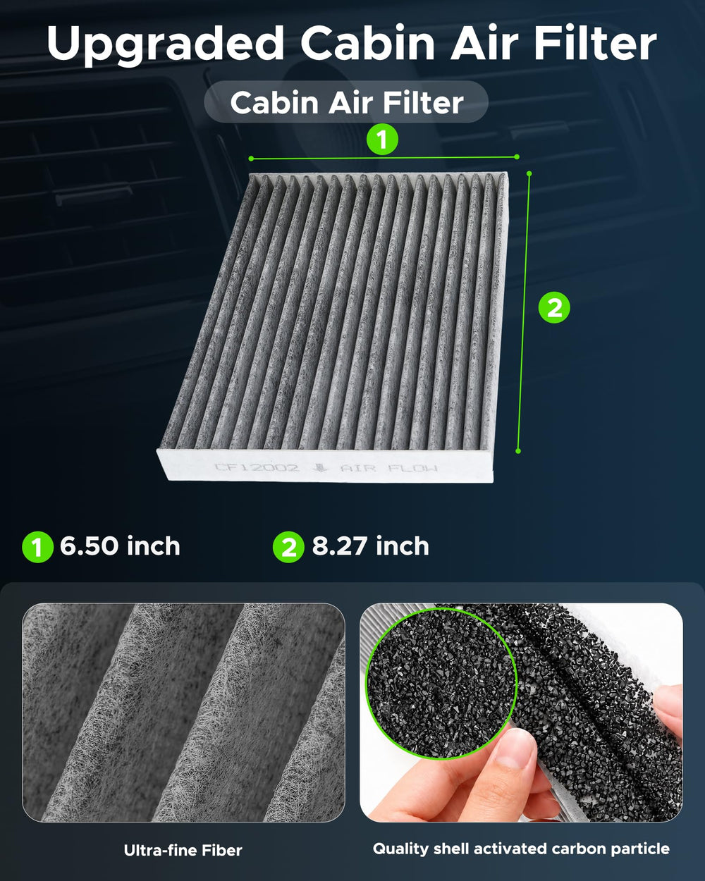partszen cabin filter detailed shot of activated carbon layer reducing odors and airborne contaminants