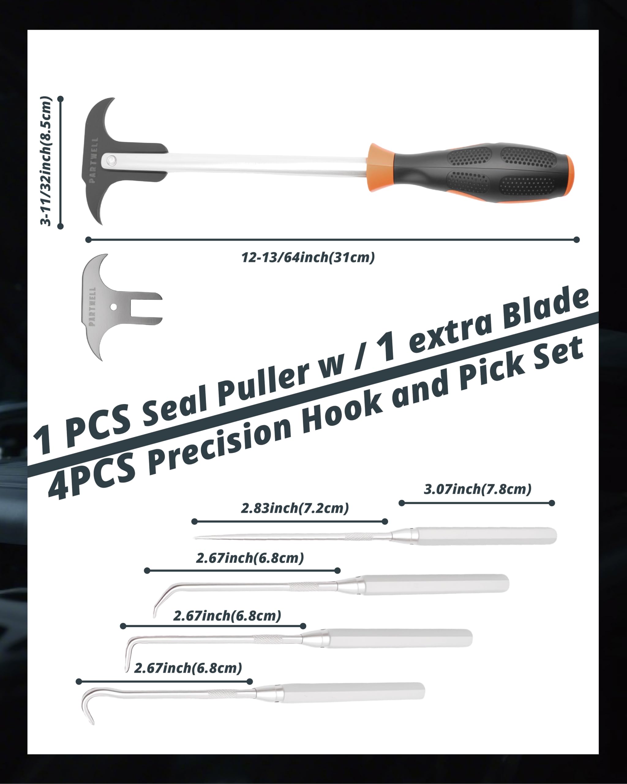 PARTWELL seal puller handle detail showing ergonomic grip for less hand fatigue