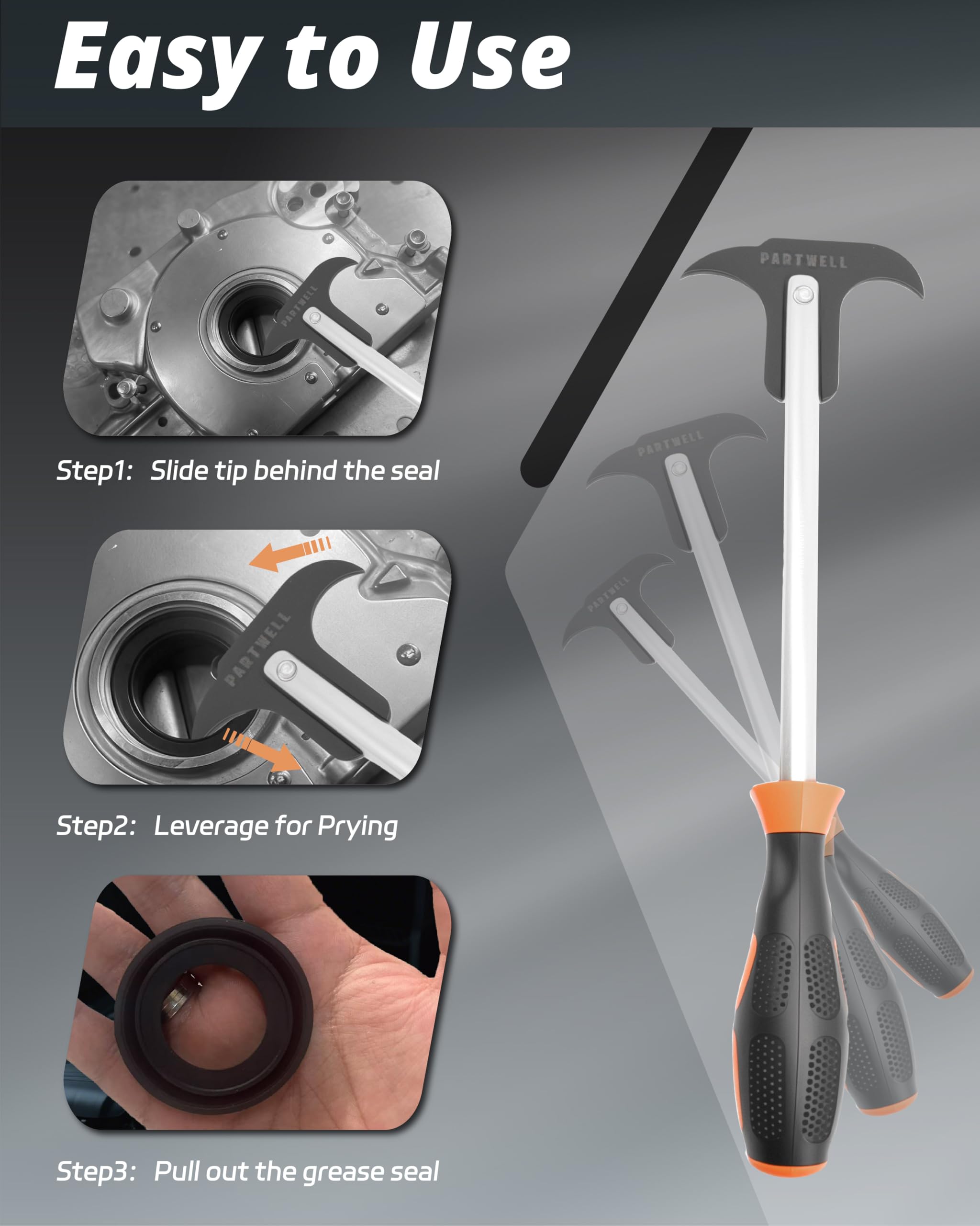 PARTWELL tools next to ruler illustrating compact size for toolbox portability