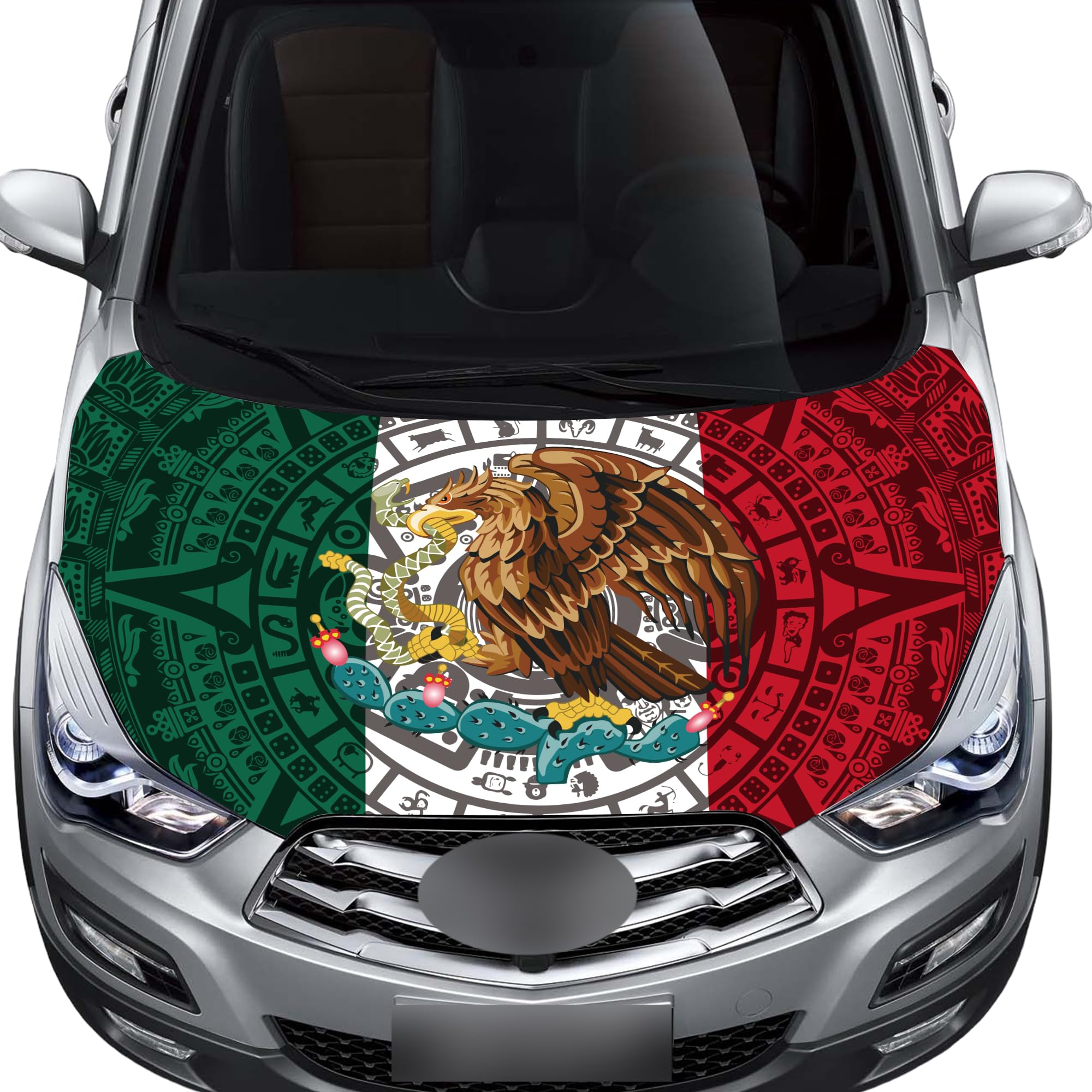 Pasksamtu front view on hood showing bold flag and quick protection