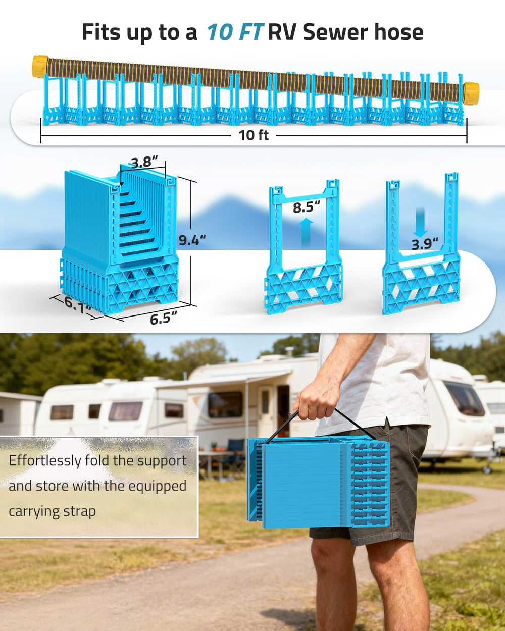 PAULINN folded support fastened with carrying strap for compact storage and easy transport
