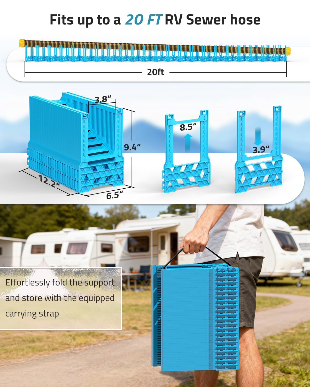 PAULINN collapsed support with carrying strap for compact storage and quick transport