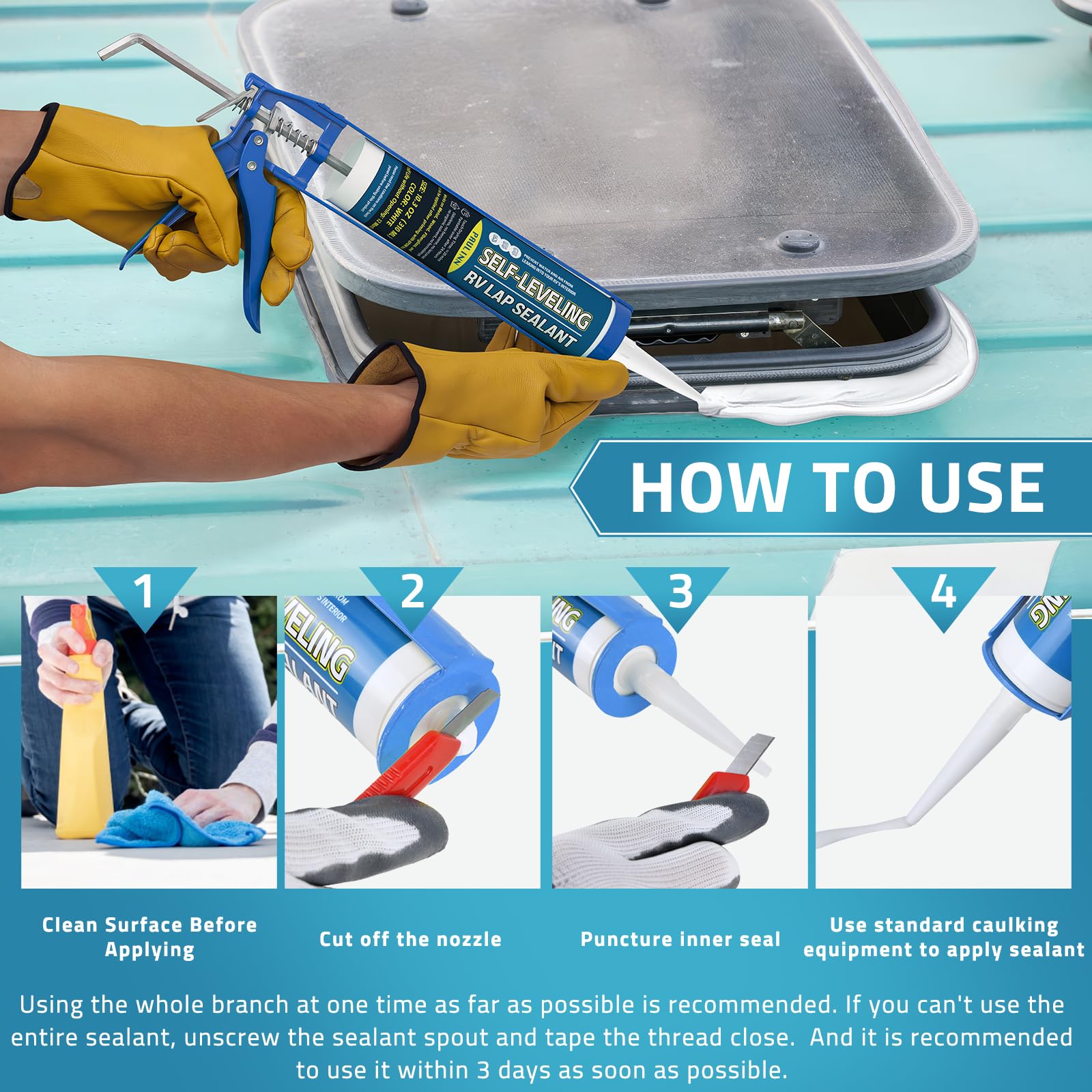 PAULINN used on camper roof before and after repair, demonstrates leak prevention benefit