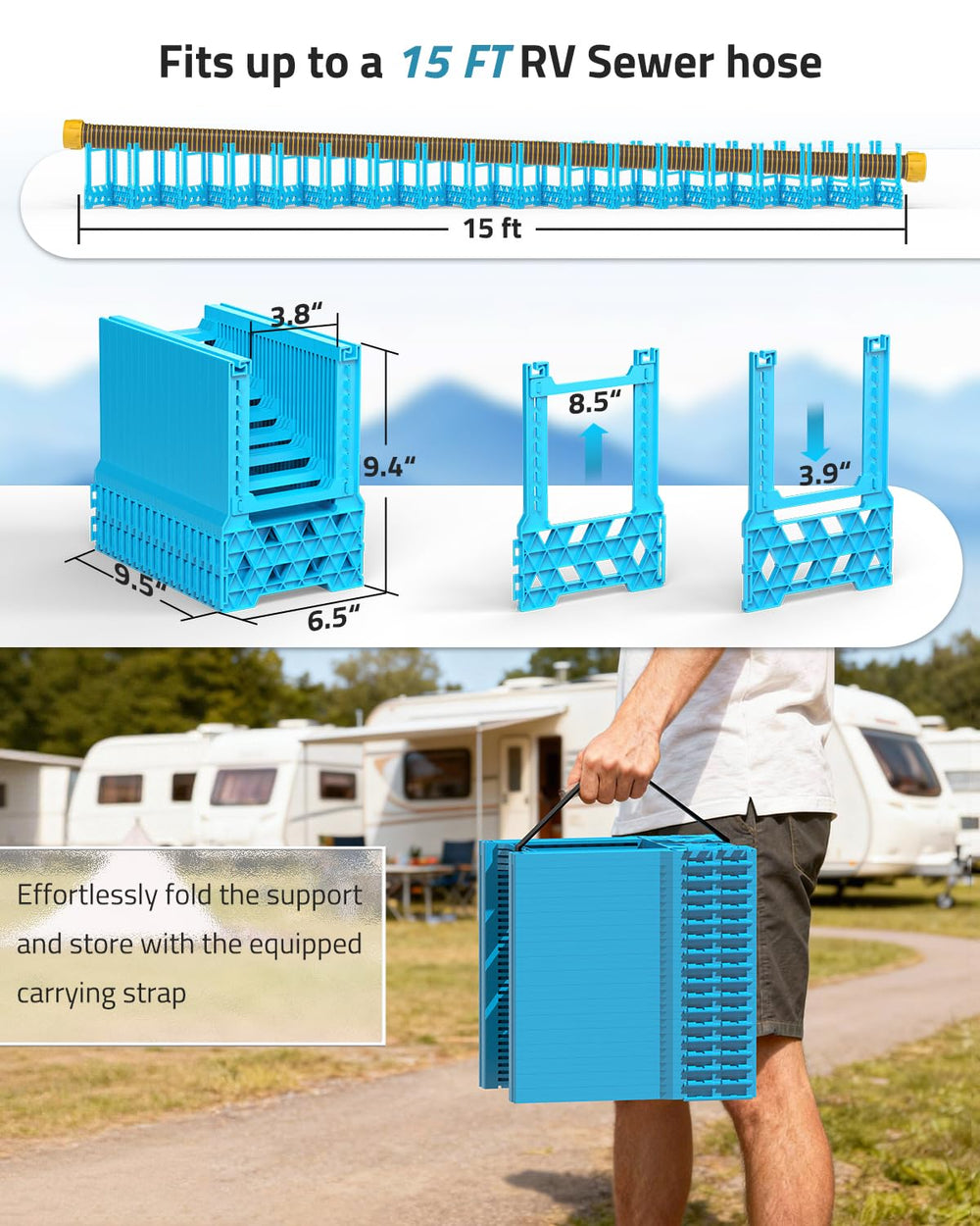 PAULINN size comparison next to a standard RV hose showing fit and compatibility