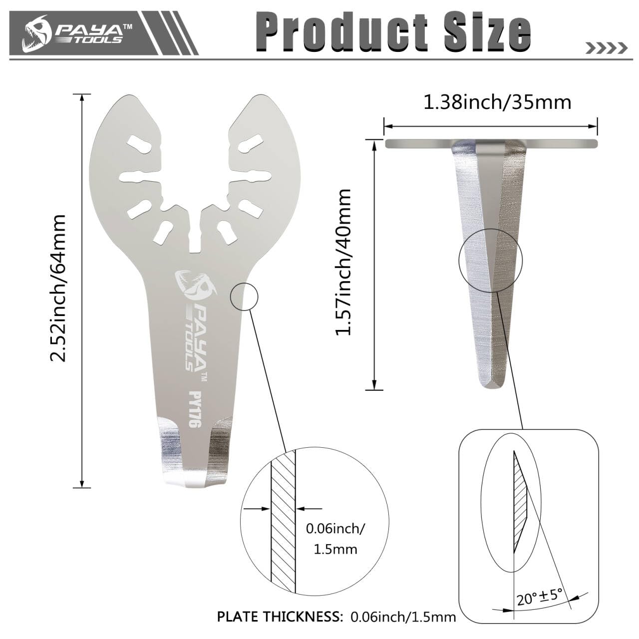 PAYA TOOLS close-up of L-shaped profile for tight access advantage