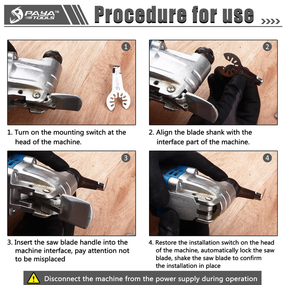 PAYA TOOLS attached to oscillating tool demonstrating universal fit