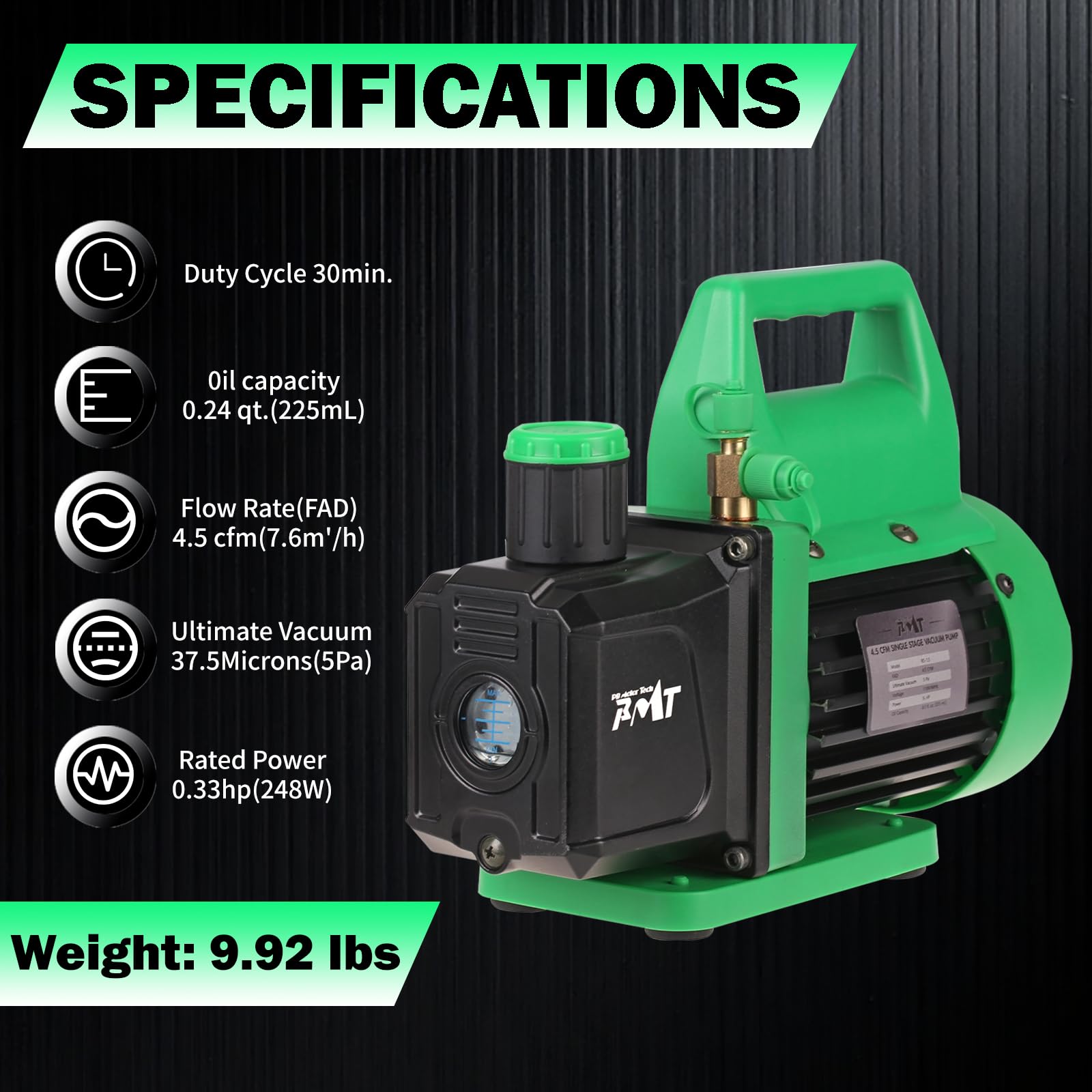 PB Motor Tech BMT vacuum pump side profile illustrating compact aluminum housing and cooling benefit