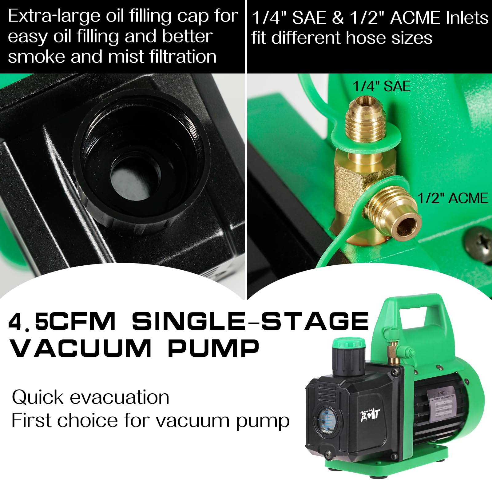 PB Motor Tech BMT sight glass oil tank detail enabling easy oil monitoring for longer pump life