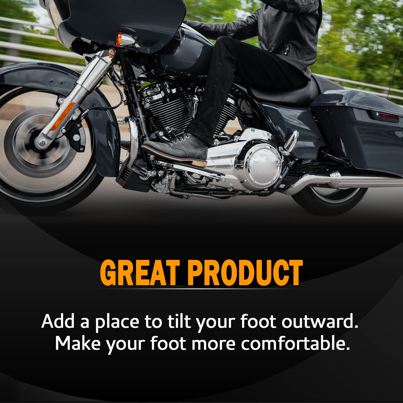 PBYMT right insert installed on Harley footboard enhancing wet-weather grip