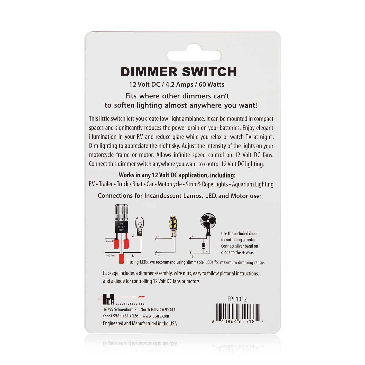 PCA dimmer side profile of black housing, PCA blends with interiors