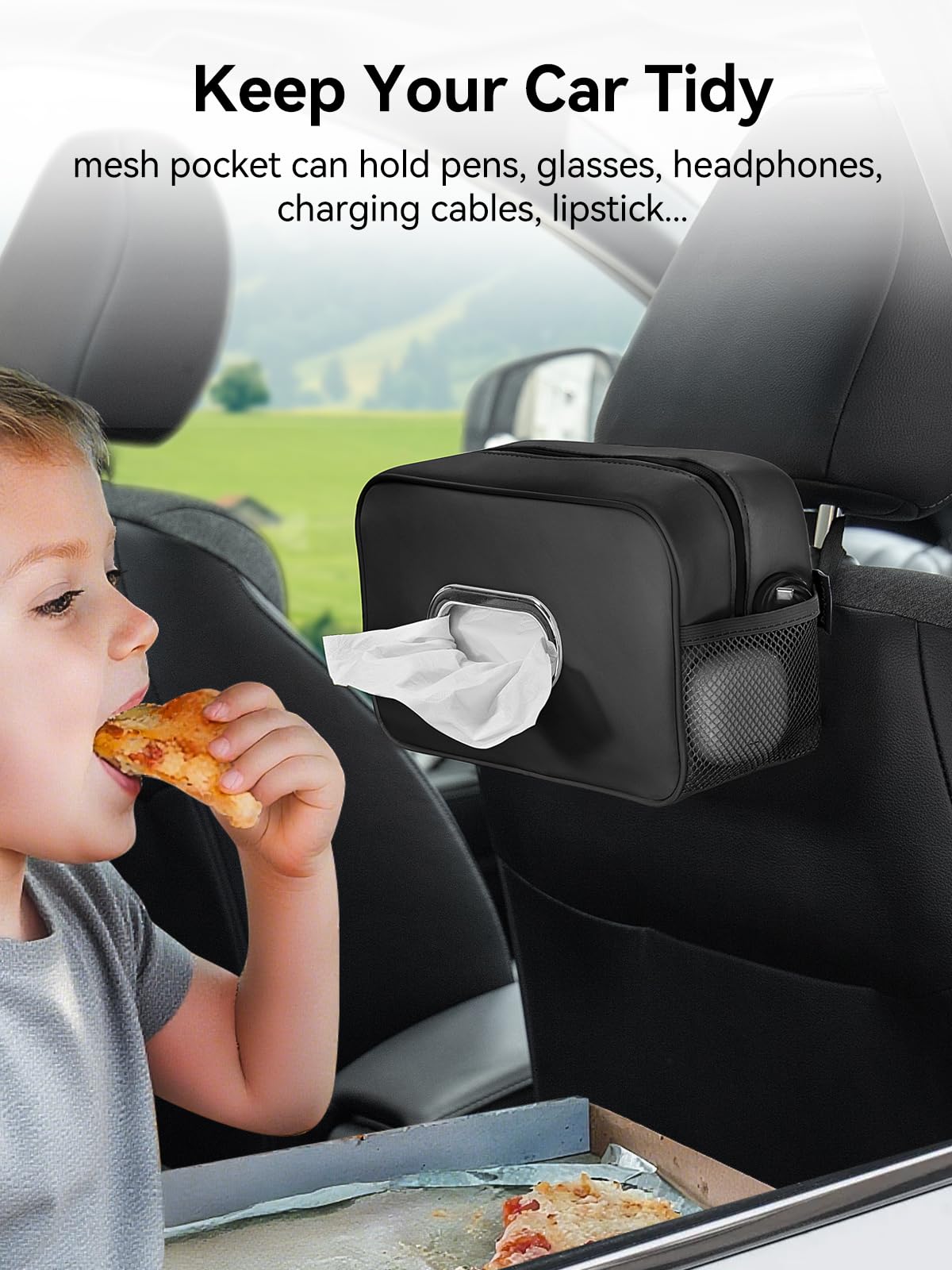Pcnjozx close-up of side mesh pocket holding phone and cables for organization