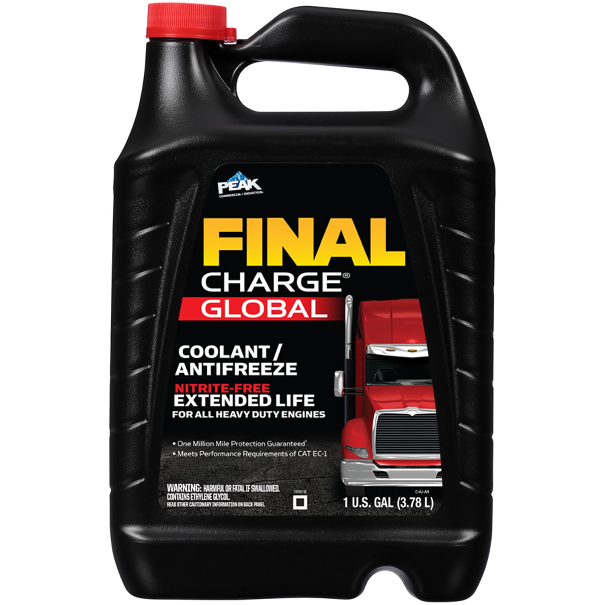 PEAK front label on one‑gallon bottle showing product identity and benefits