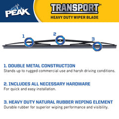 PEAK Transport installed on truck windshield illustrating improved visibility in rain