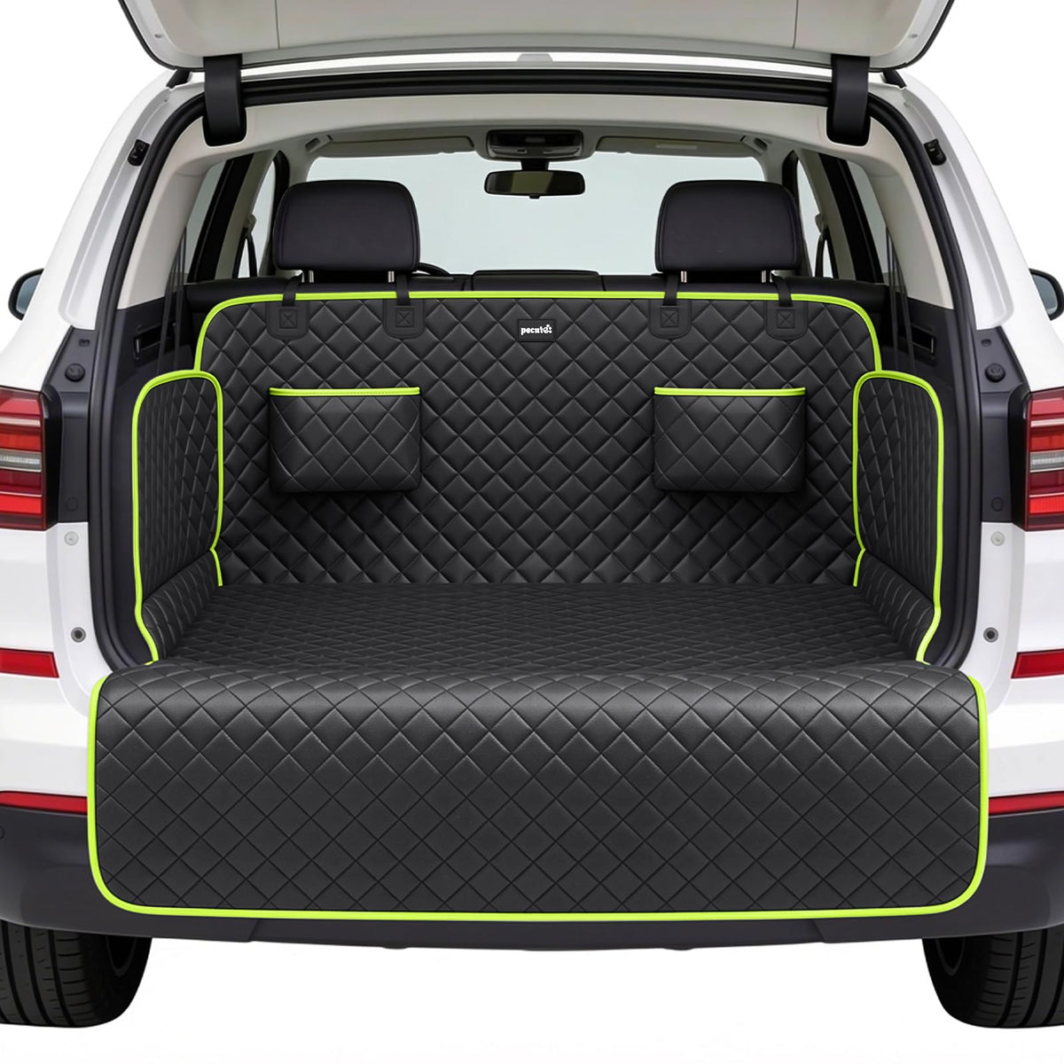 Pecute front view trunk liner showing full coverage and easy installation benefit