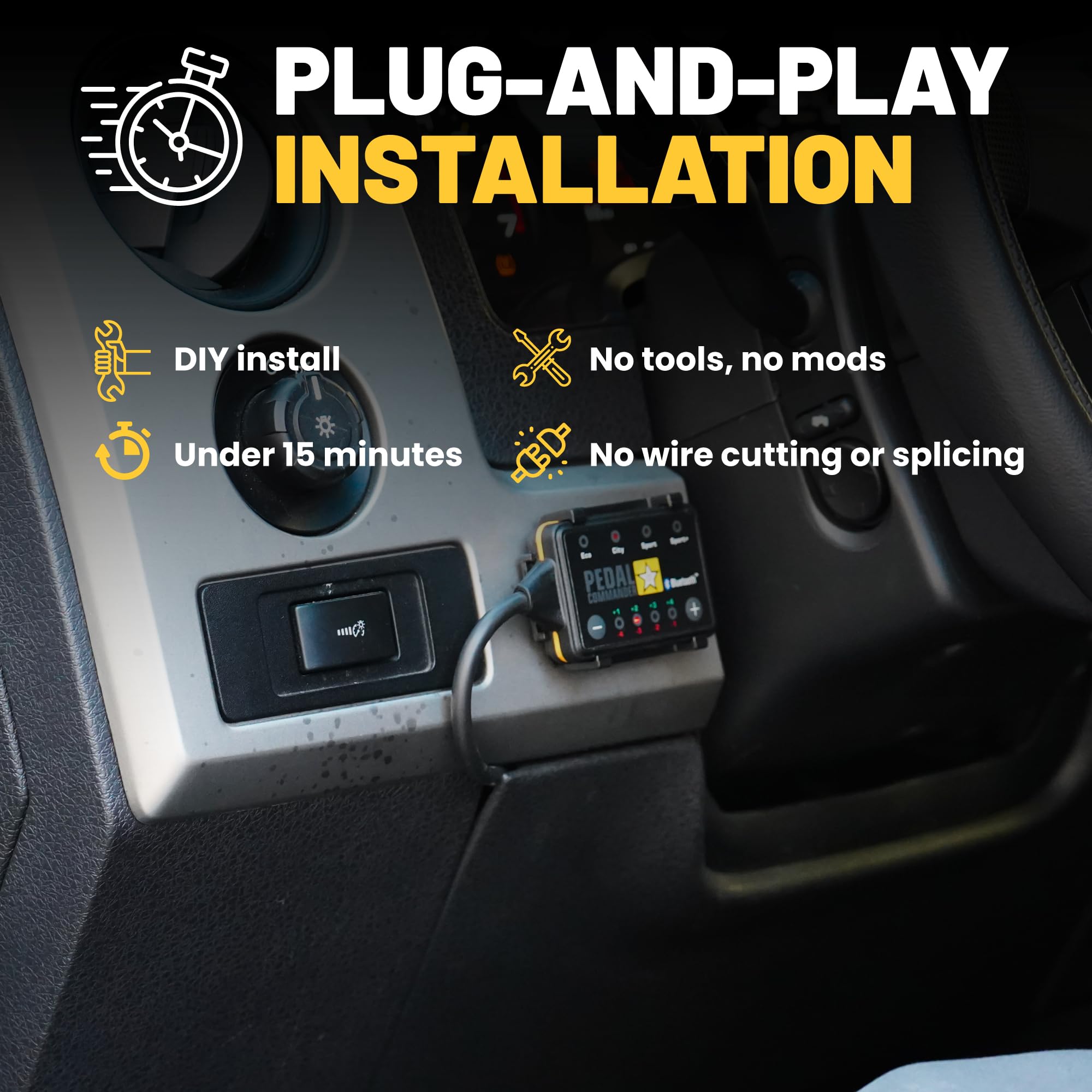 PEDAL COMMANDER label and specs sticker showing model compatibility and safe operation
