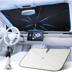 PEMOTech front view of folded umbrella shade showing compact storage benefit