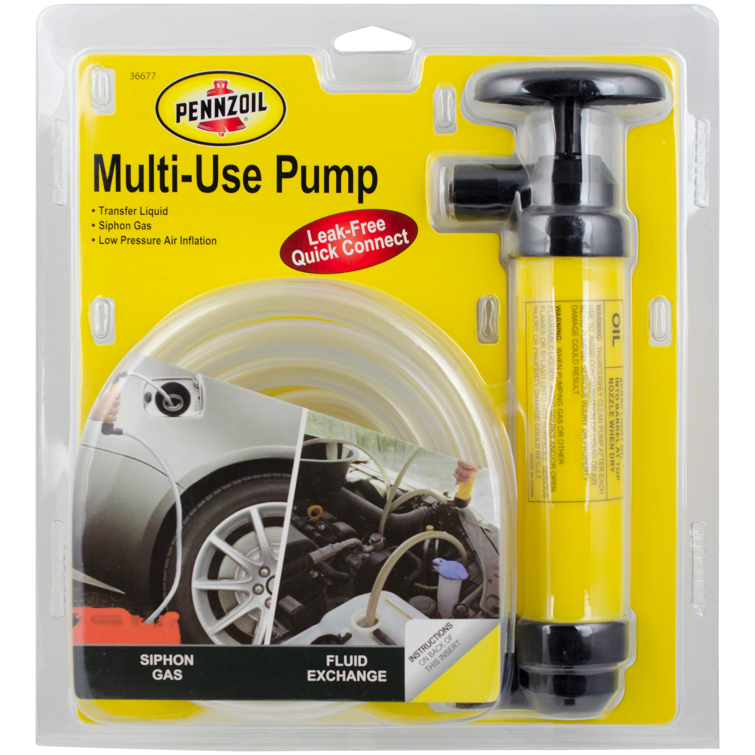 Pennzoil pump in use transferring fluid from jug to engine for quick maintenance