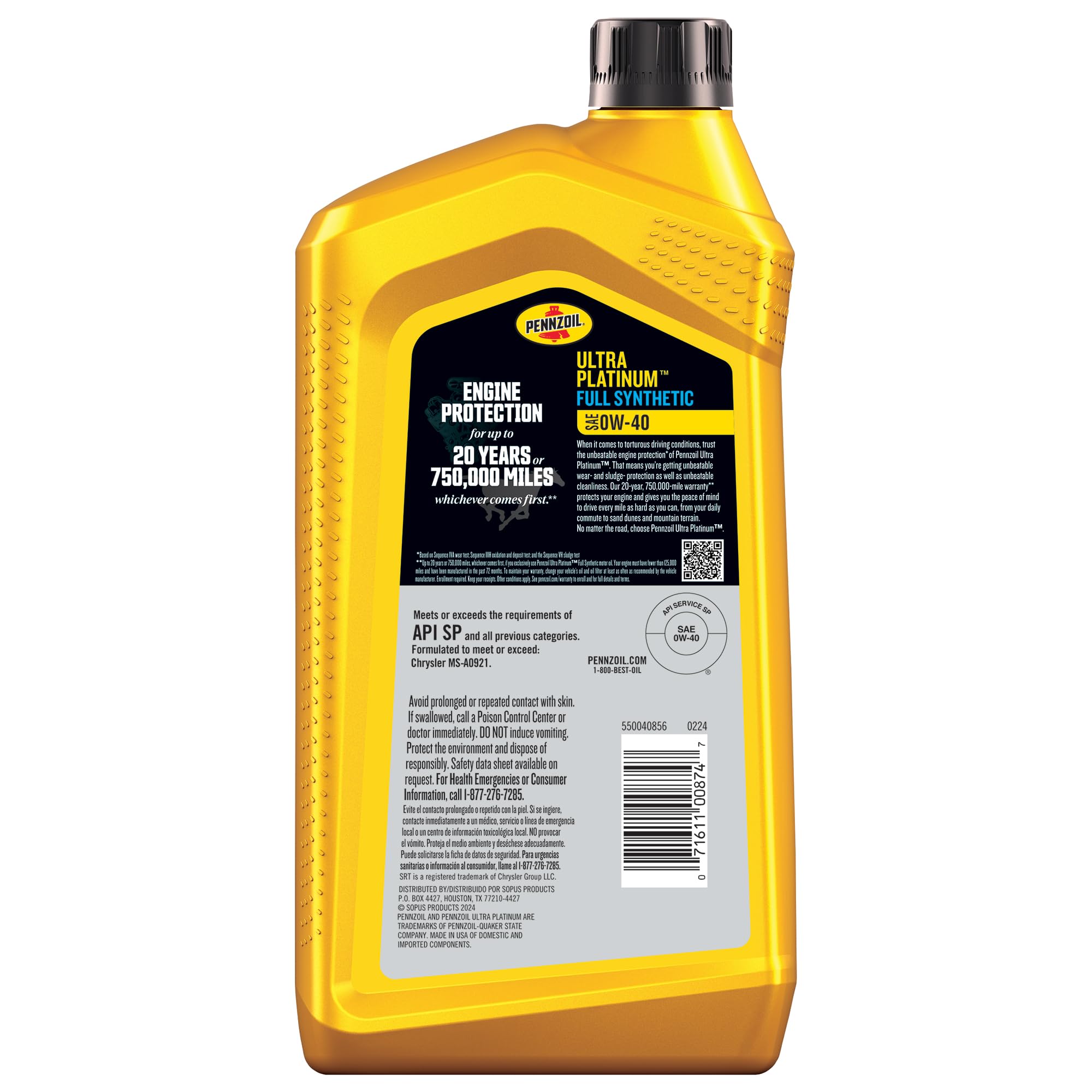 Pennzoil label close-up highlighting viscosity and specifications for clarity