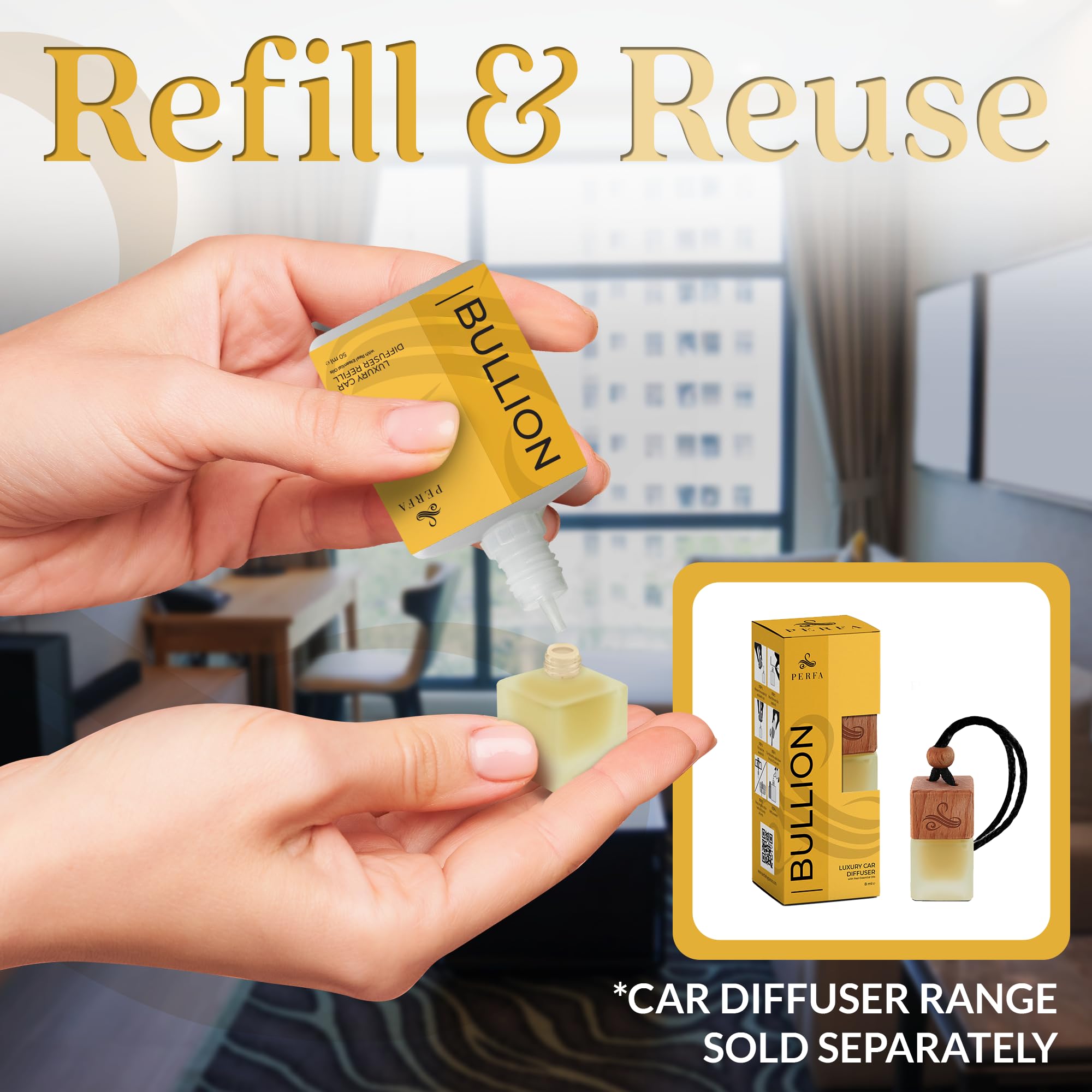 Perfa Bullion label and ingredient list emphasizing essential oils and odor elimination