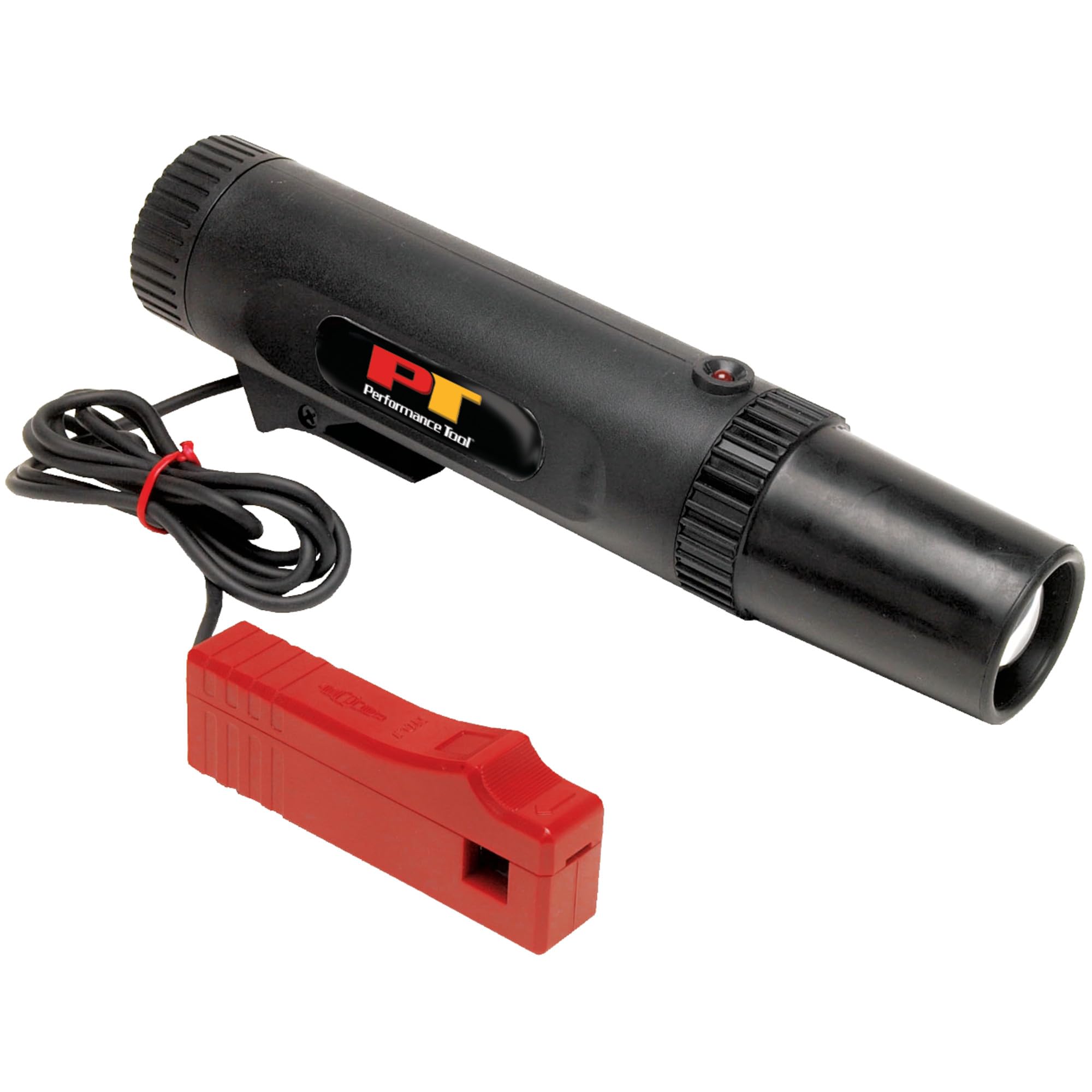 Performance Tool front view of timing light showing controls and ergonomic grip for easy handling