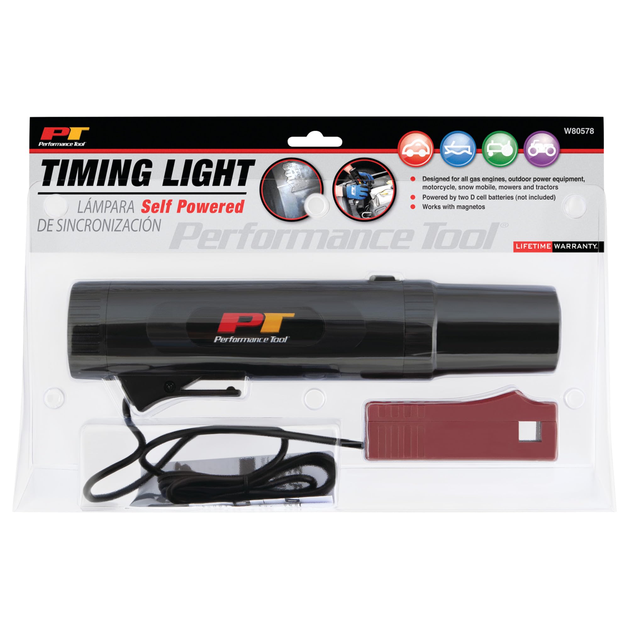 Performance Tool lifestyle in garage near motorcycle showing quick diagnostics benefit