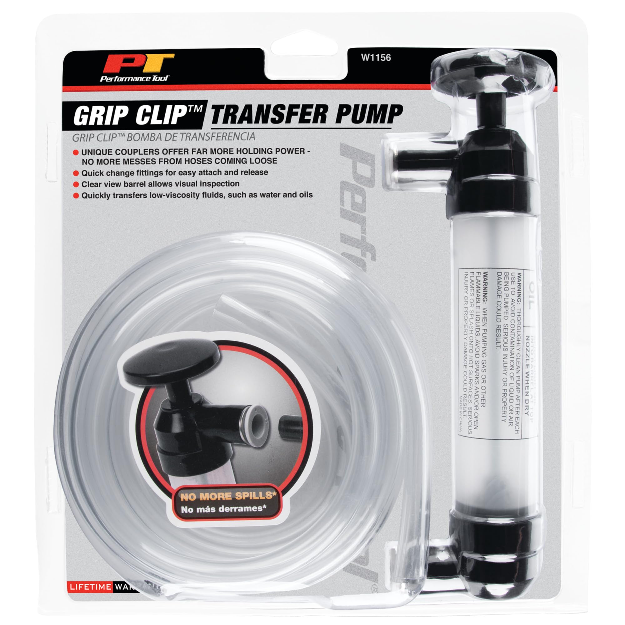 Performance Tool inflation needle attached to air hose demonstrating pump's inflation capability