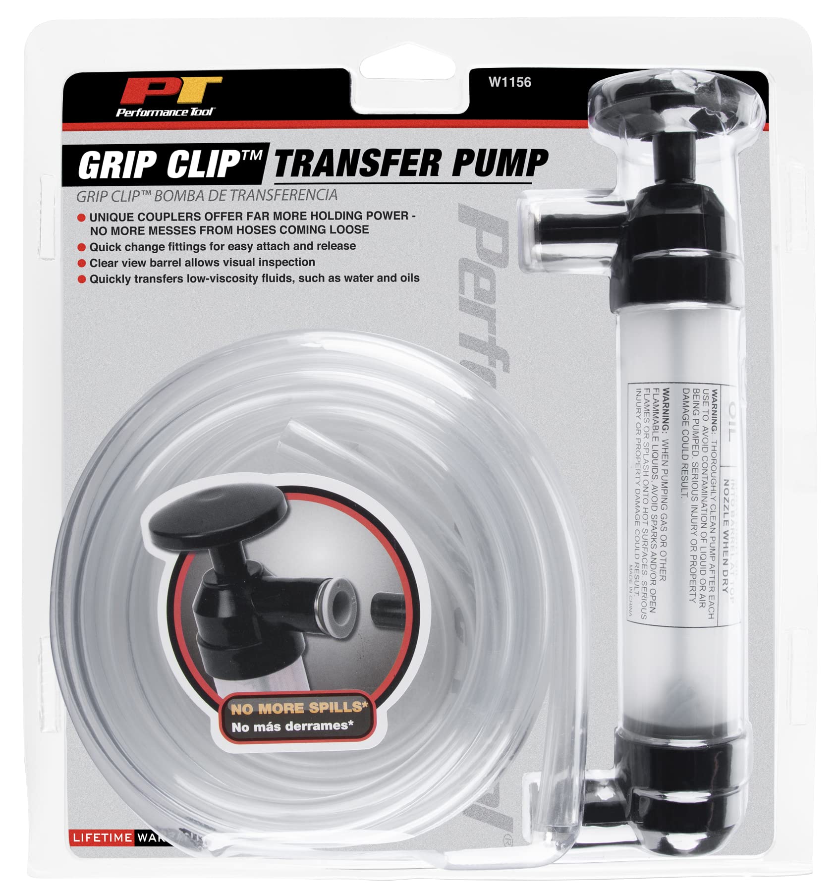 Performance Tool pump next to a hand for scale showing portable size and easy handling