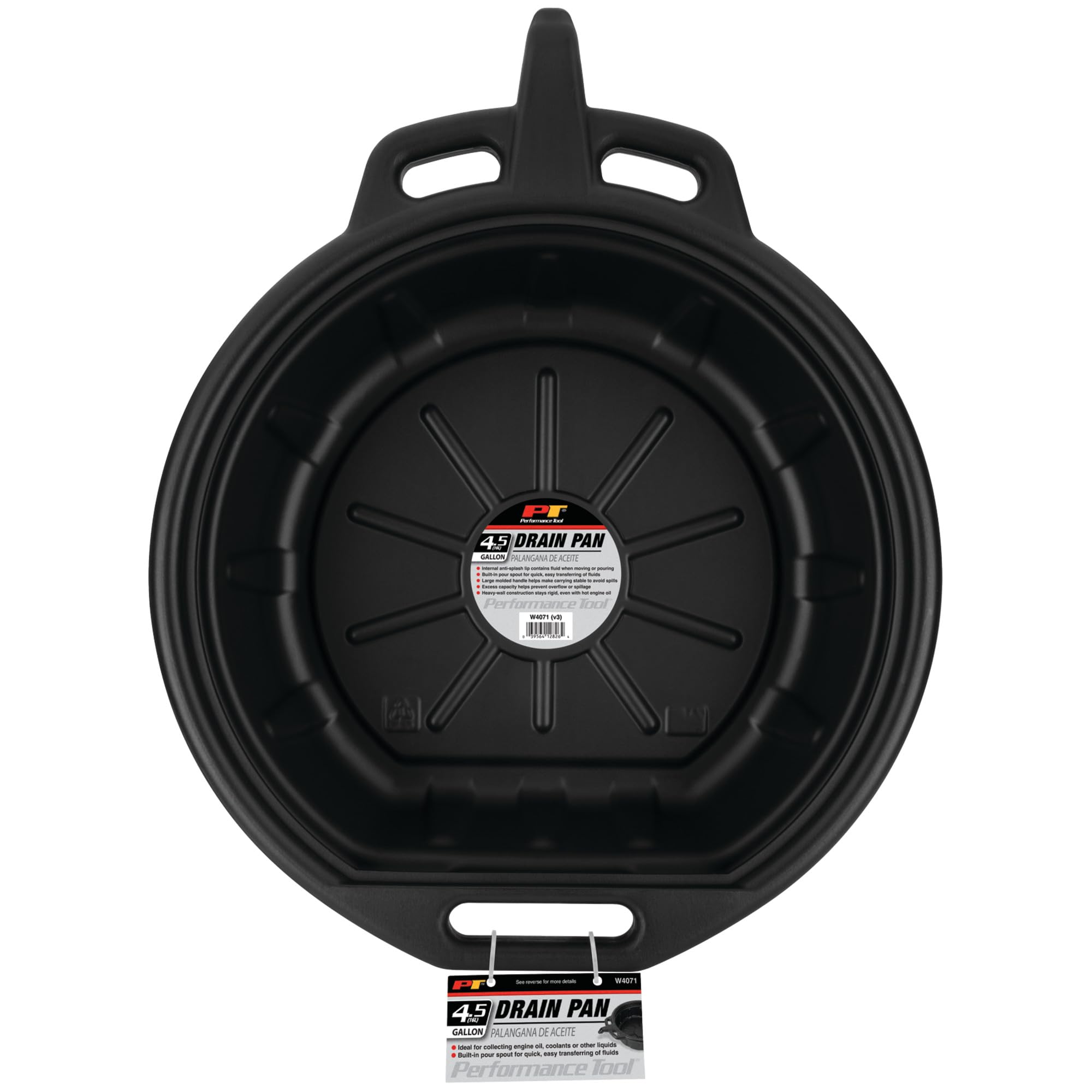 Performance Tool W4071 beside measuring jug showing 4.5 gallon capacity for larger drains