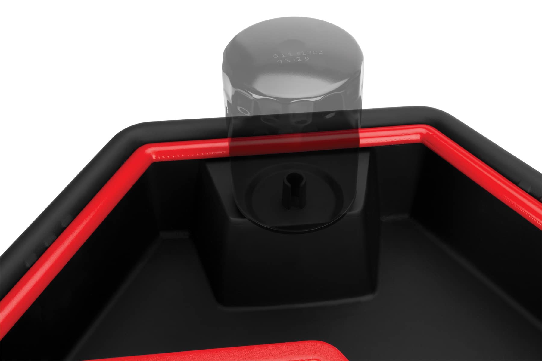Performance Tool W4074 pan filled with oil demonstrating 8-liter capacity
