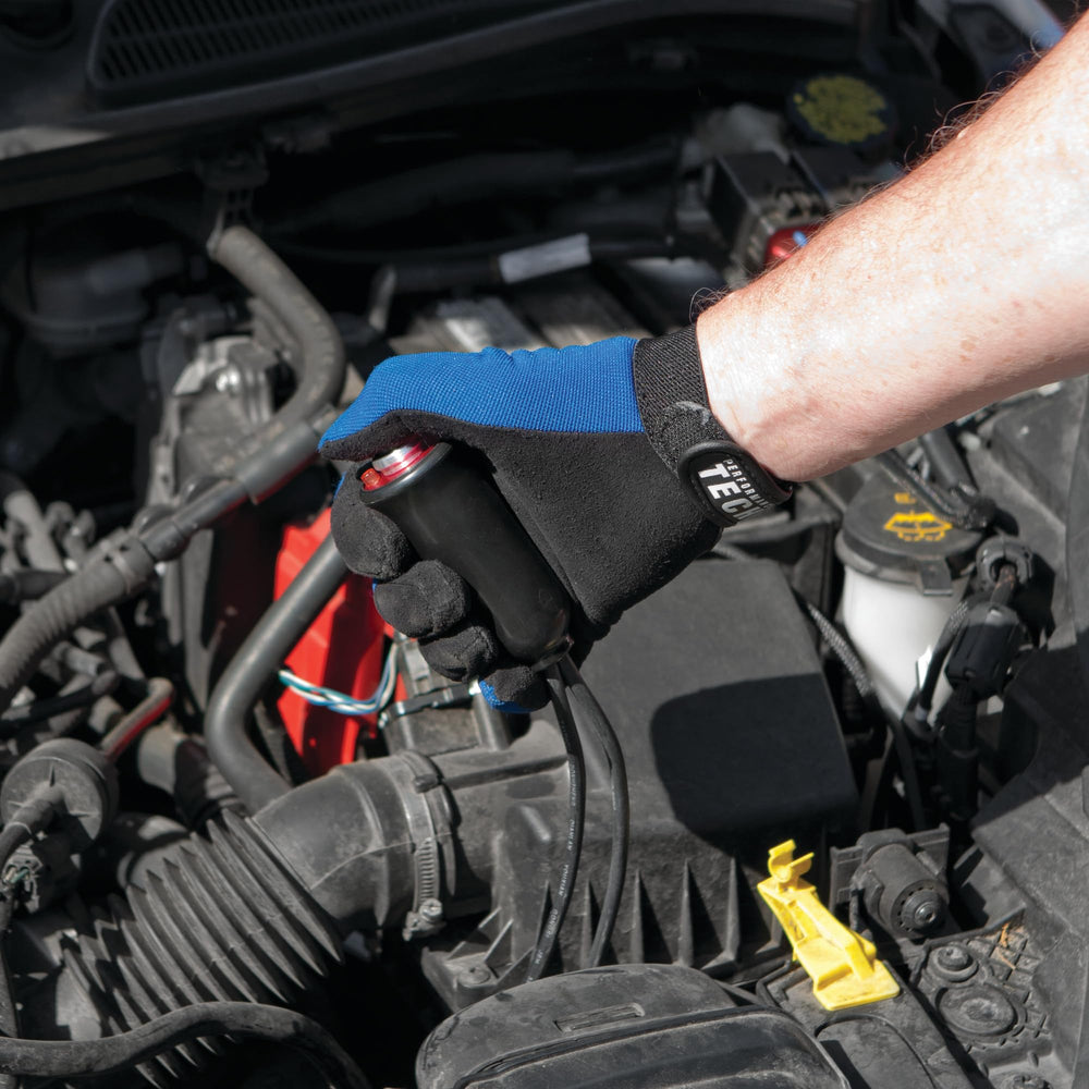 Performance Tool W80586 used in engine bay from left side demonstrating one-person cranking convenience
