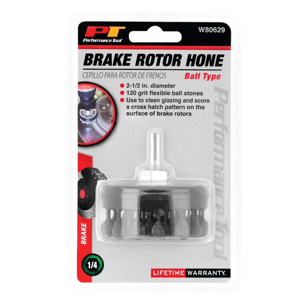Performance Tool hone in use on rotor demonstrating faster pad seating and quieter braking