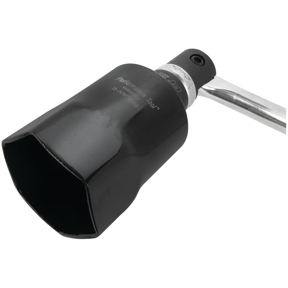 Performance Tool socket beside 1/2 inch ratchet showing correct drive compatibility