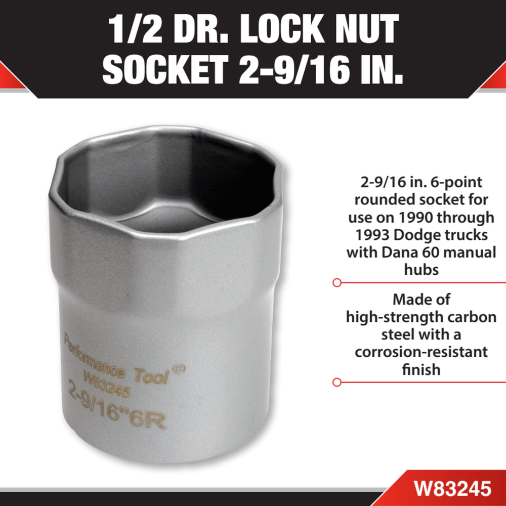 Performance Tool W83245 close-up of 1/2" drive end for better tool compatibility