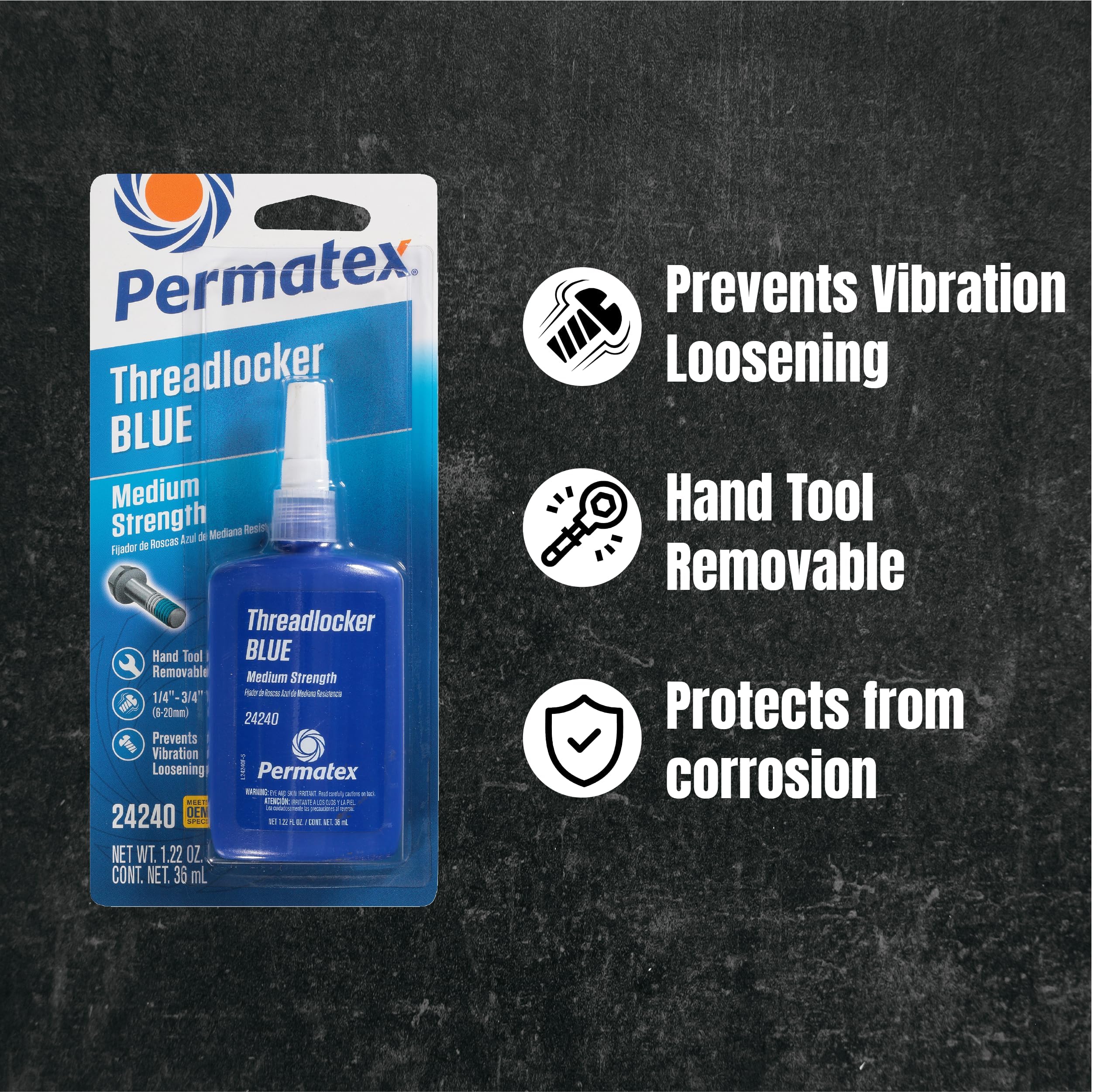 Close-up of Permatex blue liquid texture showing consistency and gap sealing benefit