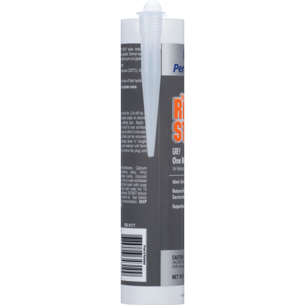 Permatex close-up bead of grey gasket maker highlighting smooth texture and adhesion benefit