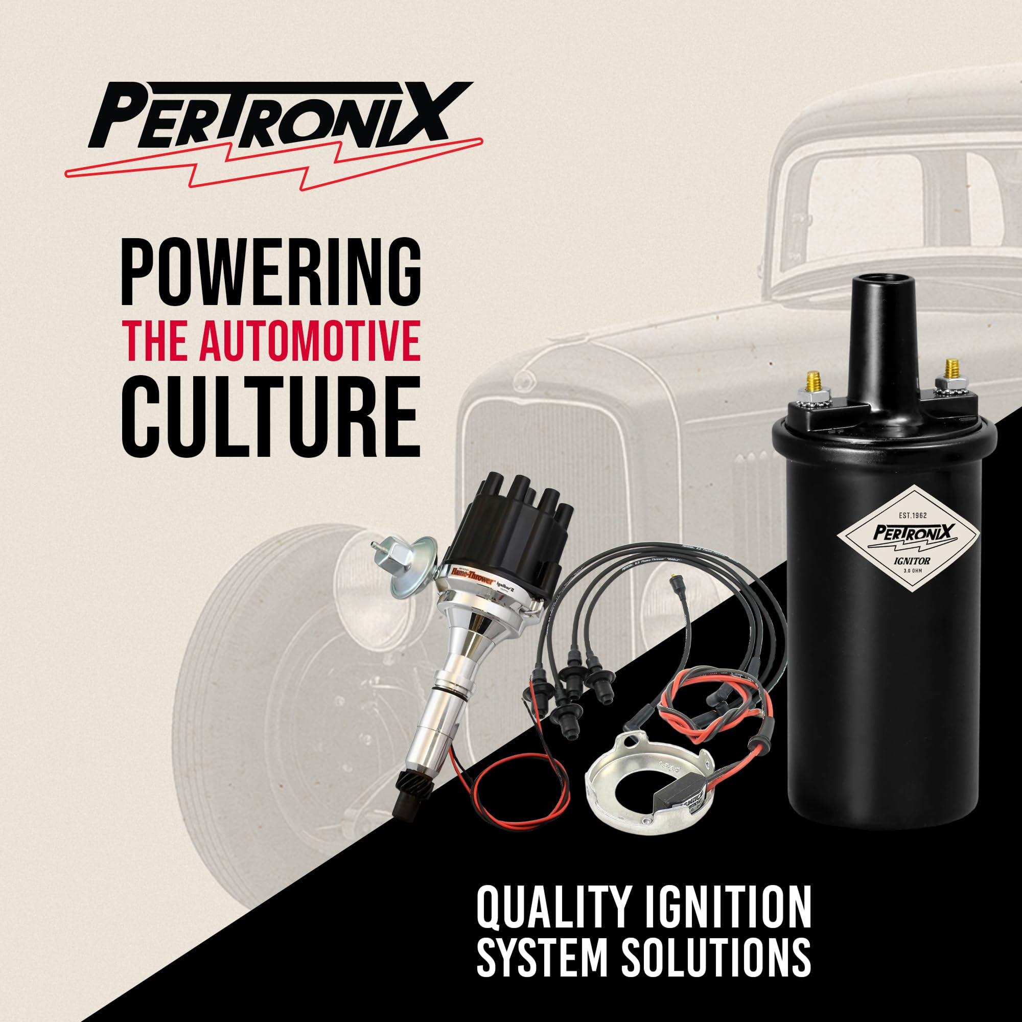 PerTronix flame-thrower installed on classic engine bay illustrating performance upgrade and restored look