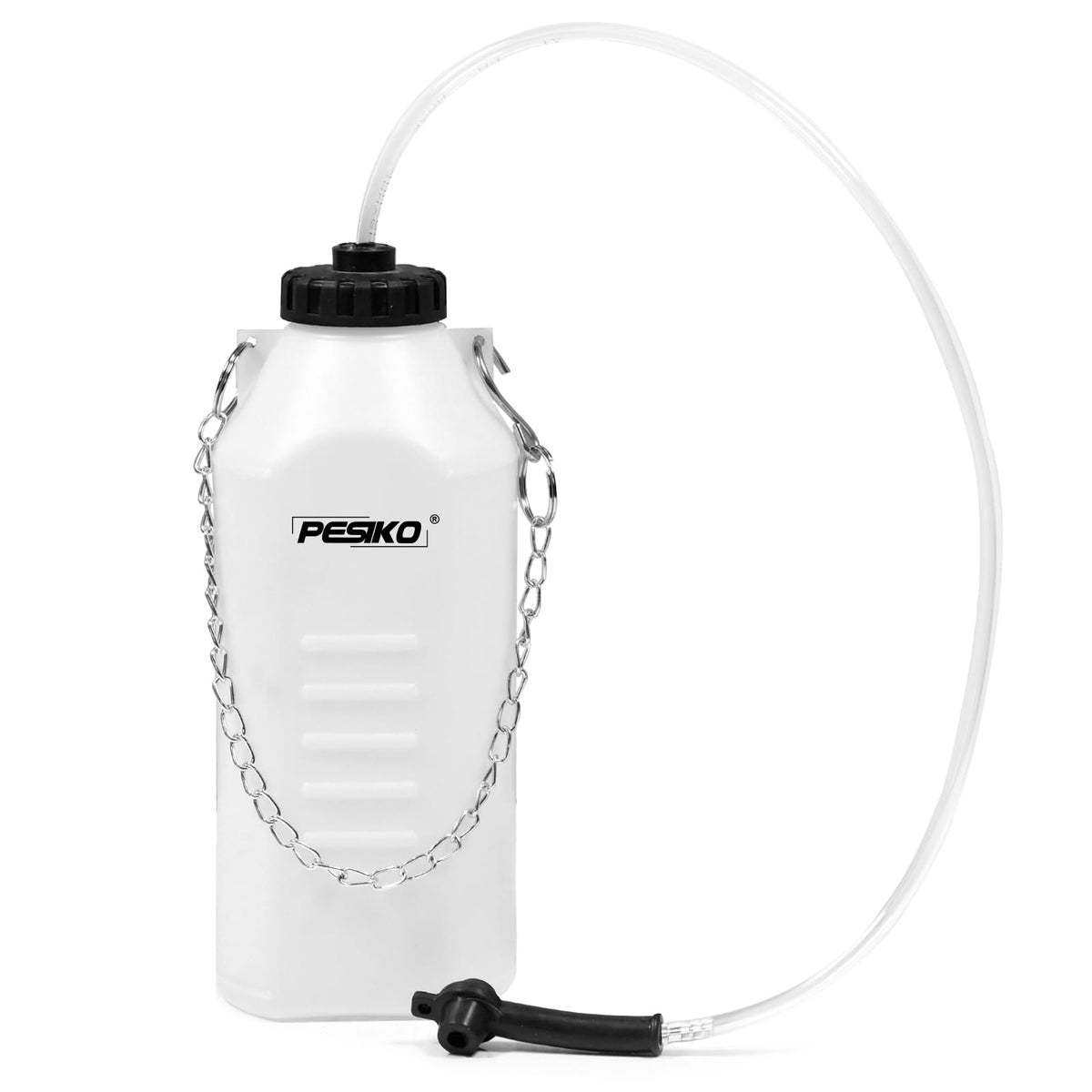 PESIKO front view bottle showing clear reservoir for easy fluid monitoring and leak prevention