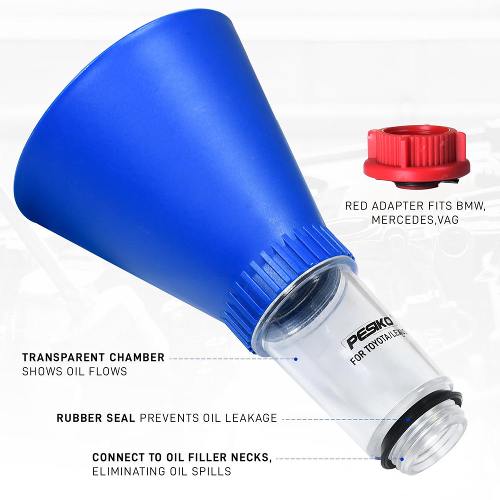 PESIKO funnel threaded base detail demonstrating snug spill-free connection