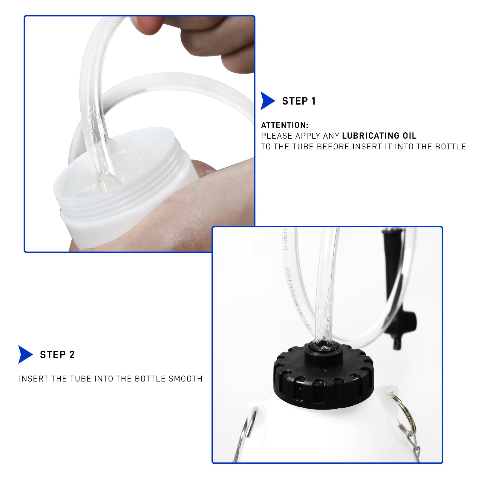 PESIKO hose and chain detail demonstrating durable tubing and hooks for stable collection