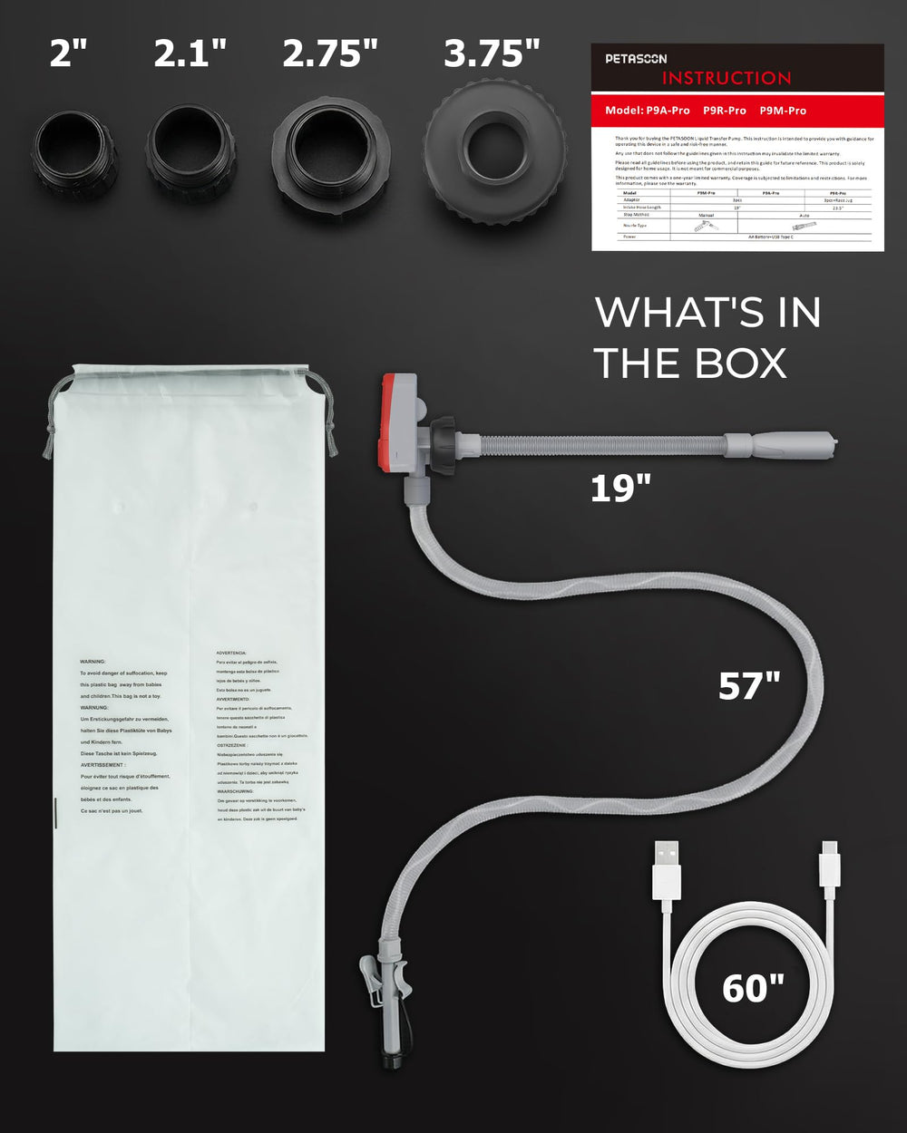 PETASOON hose clip and O-ring close-up showing leak-proof sealing benefit