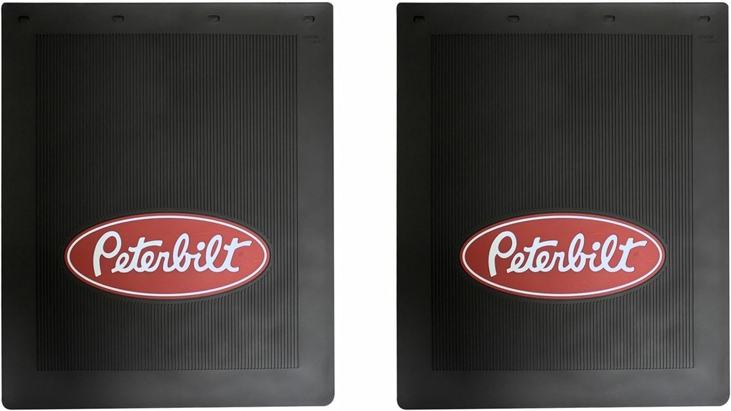 PETERBILT front view mud flaps showing durable rubber and road protection