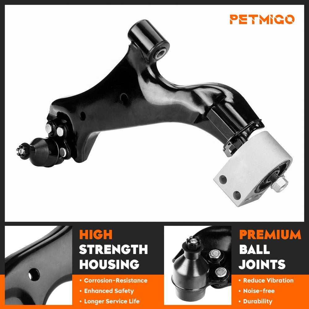 PetMigo passenger-side control arm close-up showing bushings and improved ride quality