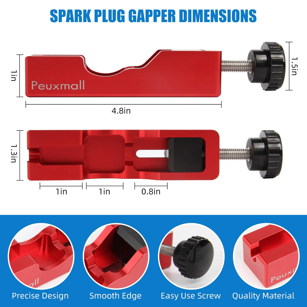 Peuxmall tool being used on a motorcycle spark plug to quickly set correct gap