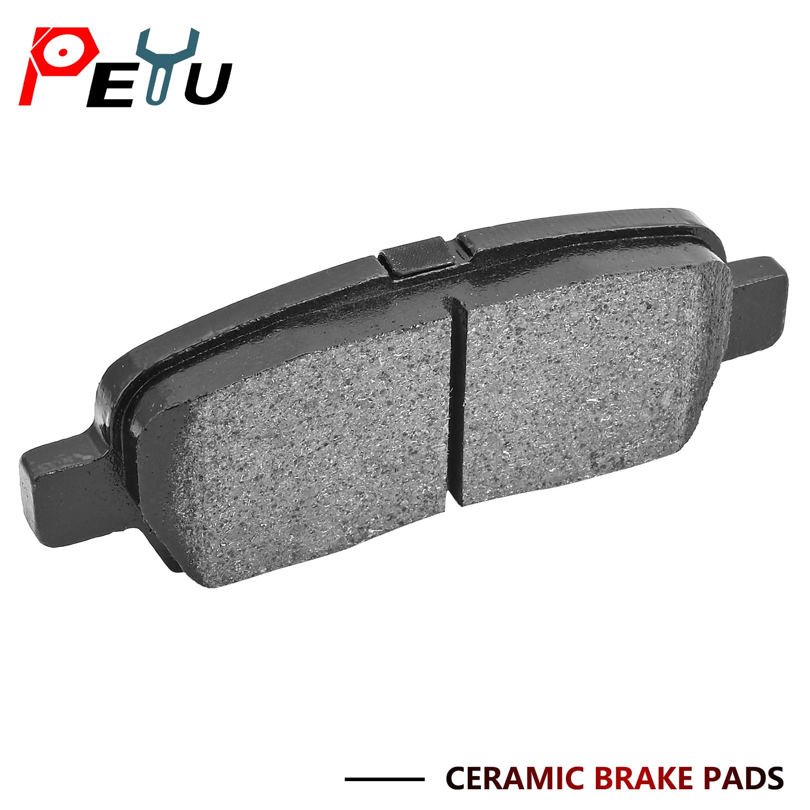 PEYU rear pad mounted on rear rotor illustrating compatibility and reliable braking