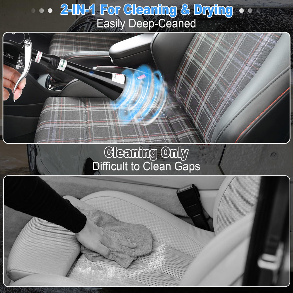 phepetroll in use blowing dust from dashboard for quicker interior cleaning