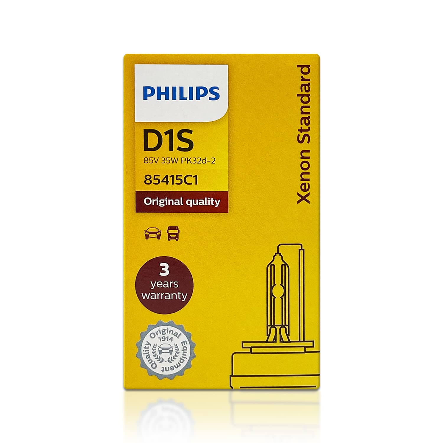 PHILIPS D1S close-up of glass and PK32d-2 base showing build quality