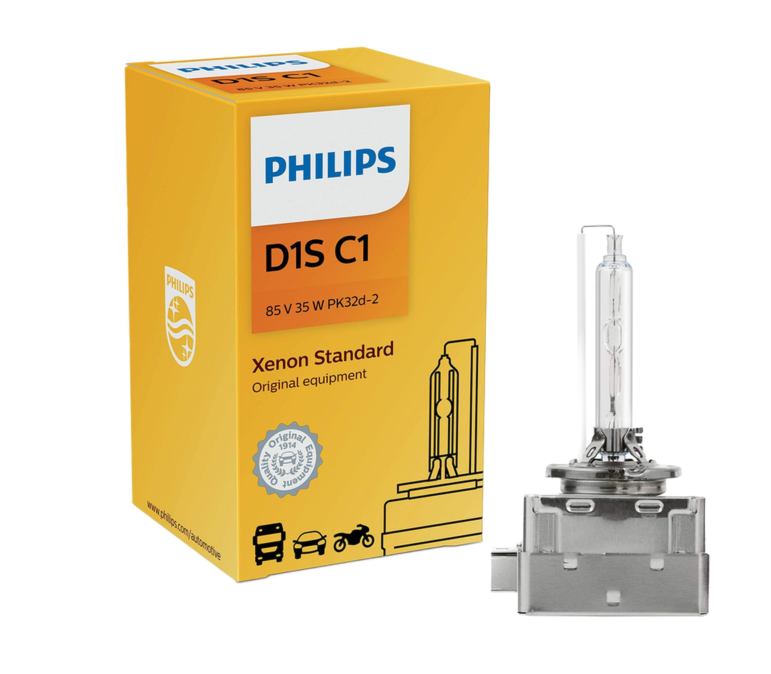 PHILIPS front packaging showing D1S XenStart bulb and OEM branding for reliable replacement