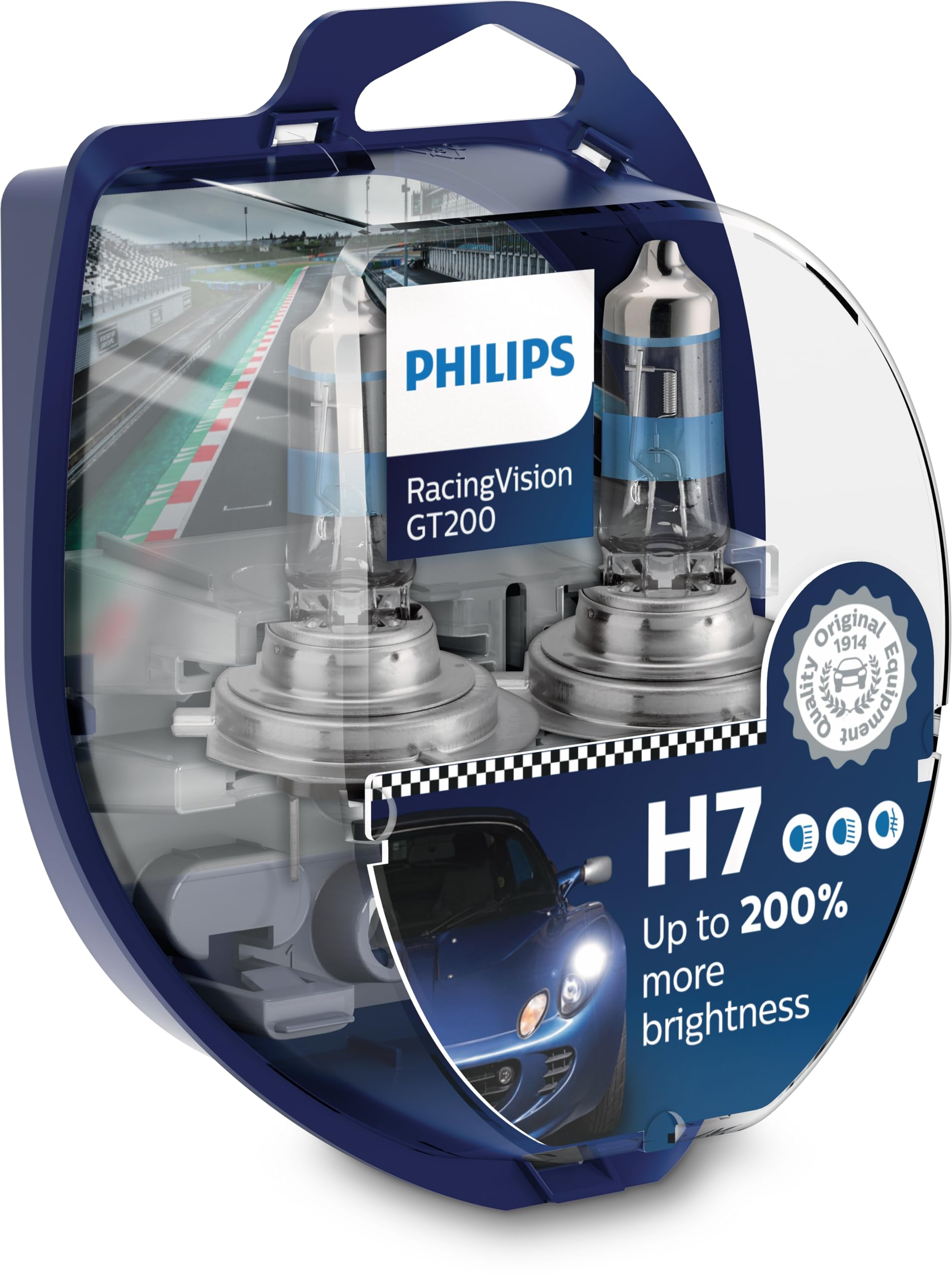 Philips RacingVision GT200 front packaging showing product and benefits