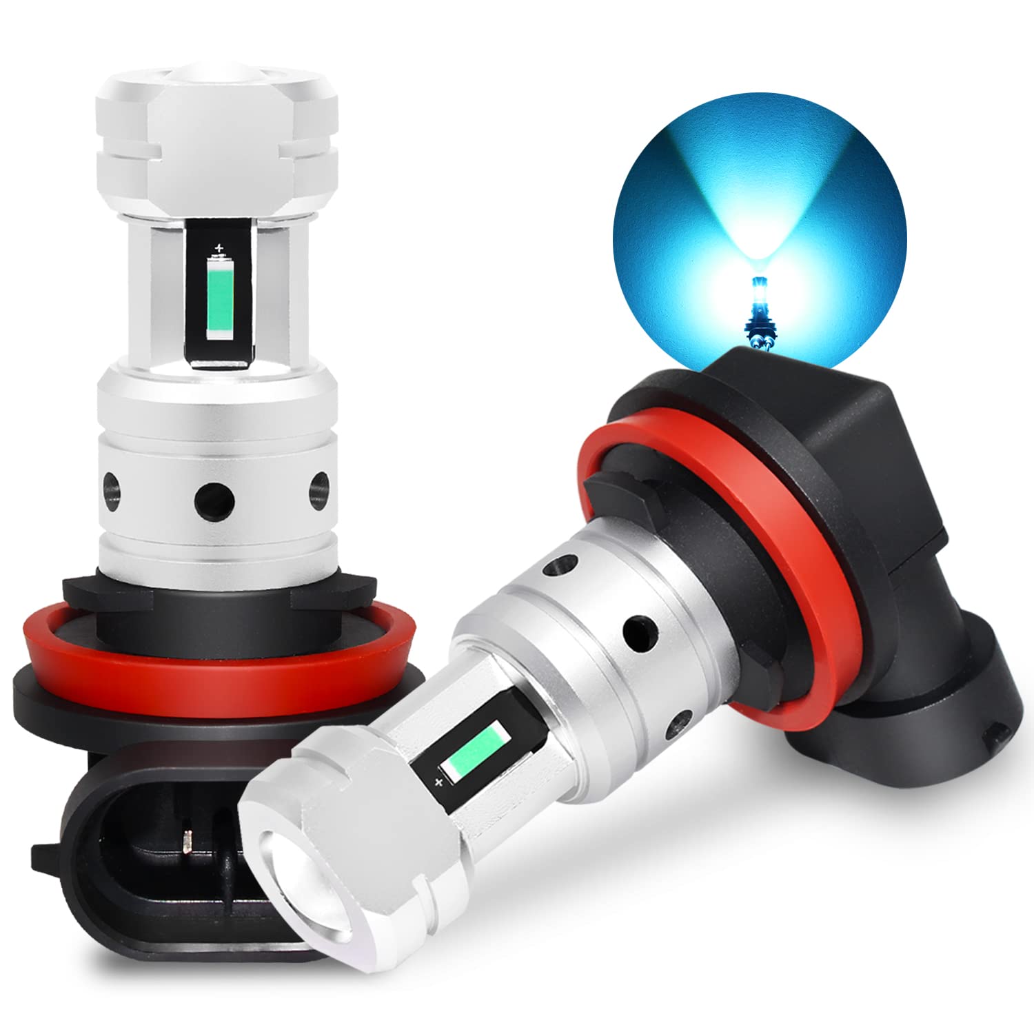 PHINLION front packaging showing H8 H11 ice-blue bulbs and benefits