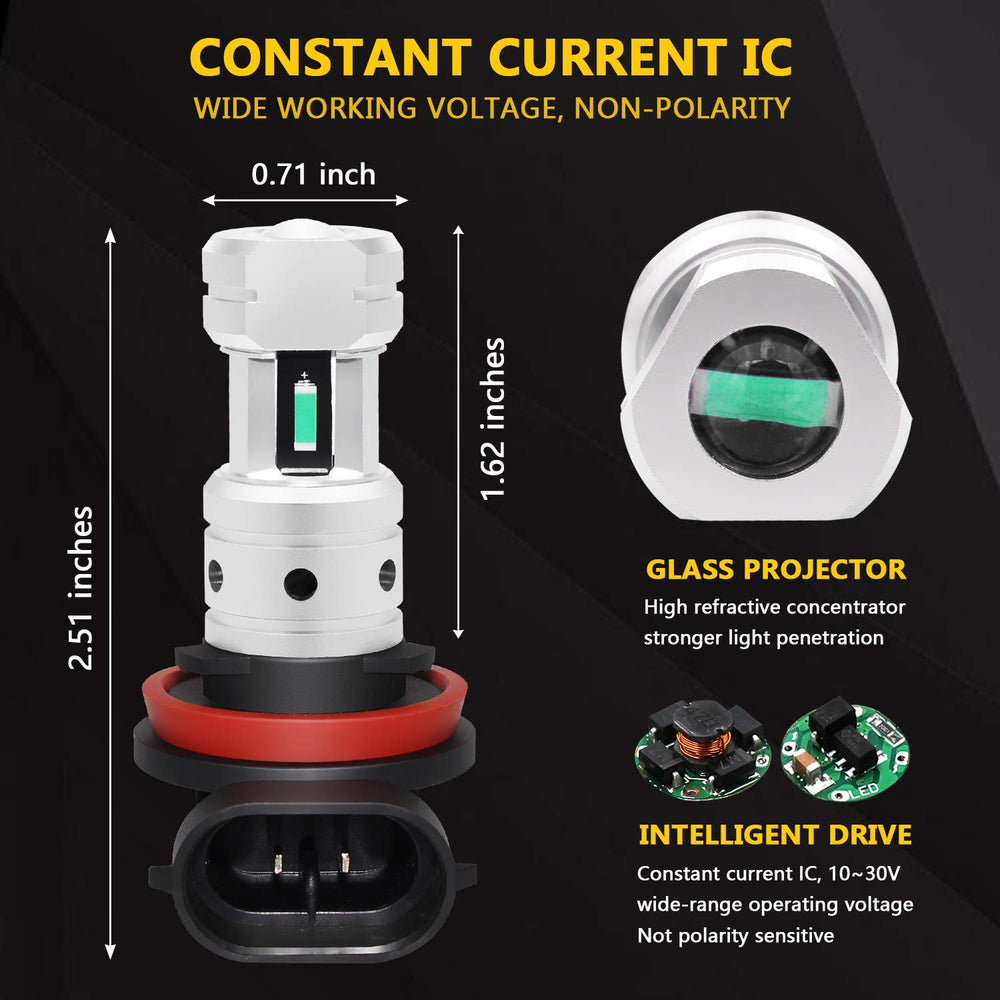 PHINLION installed in car fog housing showing brighter ice-blue beam